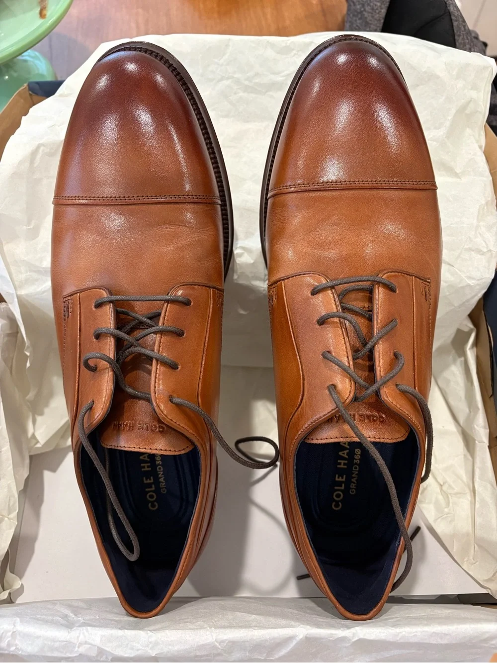Cole Haan Cognac Brown Cap-Toe Derby Oxford